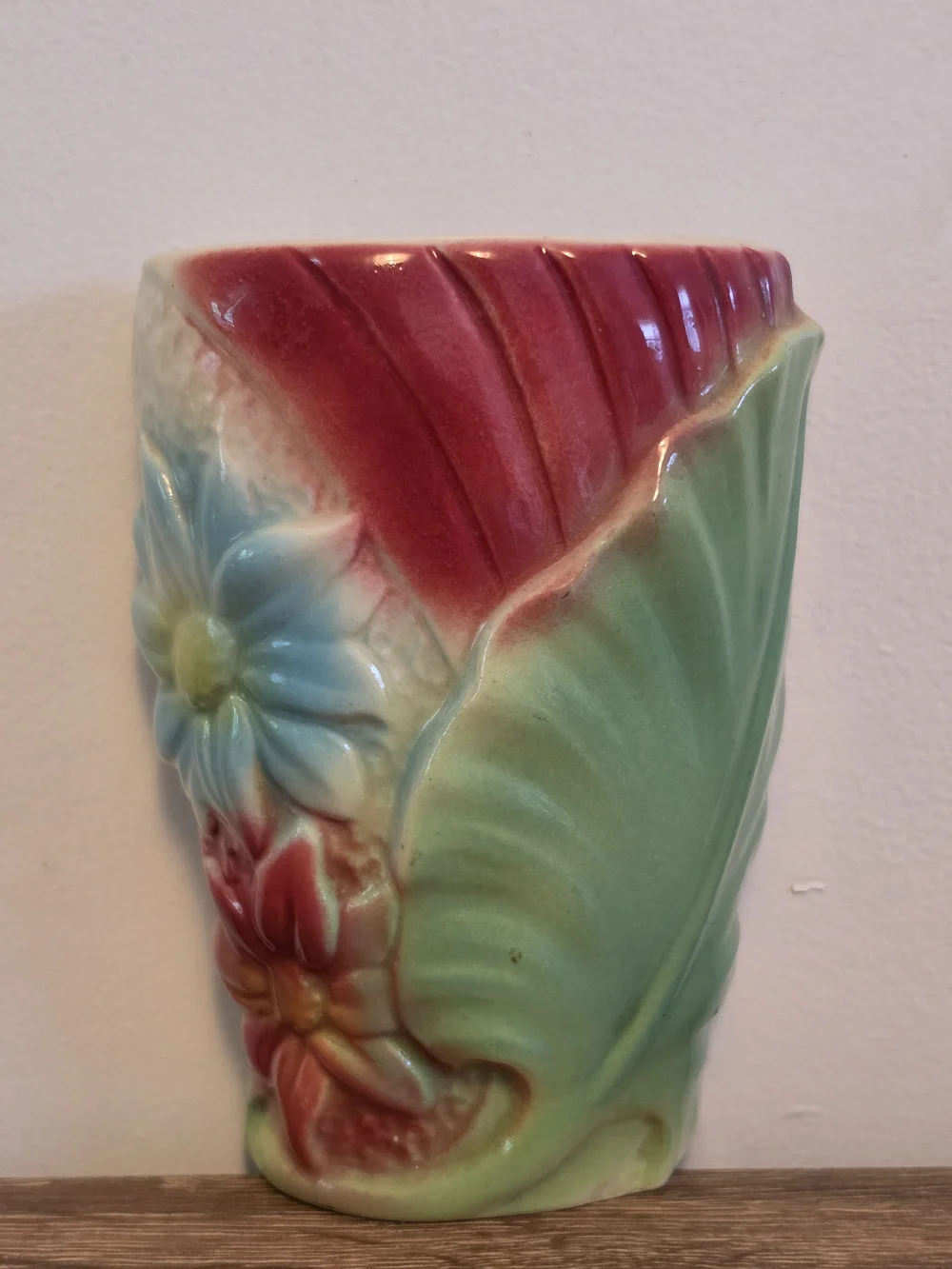 Vintage Floral Glazed Ceramic Wall Vase